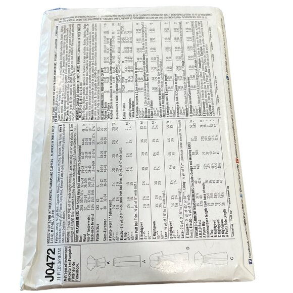 Uncut Simplicity Sewing Pattern #J0472 Nightgown 3 Lengths Pajamas Slippers XXS- - Picture 3 of 3